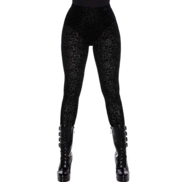 KILLSTAR ✦ Althea’s Evil Leggings ✦ Black Burnout Velvet Paisley Stretch XS